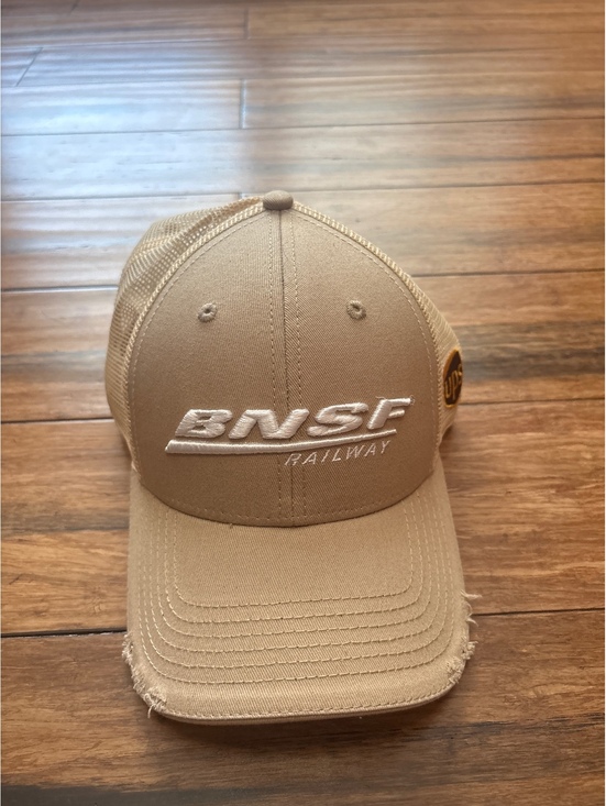 BNSF Railway Tan Mesh Trucker Cap Hat Strapback with UPS Patch